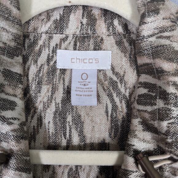Chicos Jacket Small 0 Utility Military Metallic Linen Cotton Snake Ikat Blazer - Picture 6 of 12